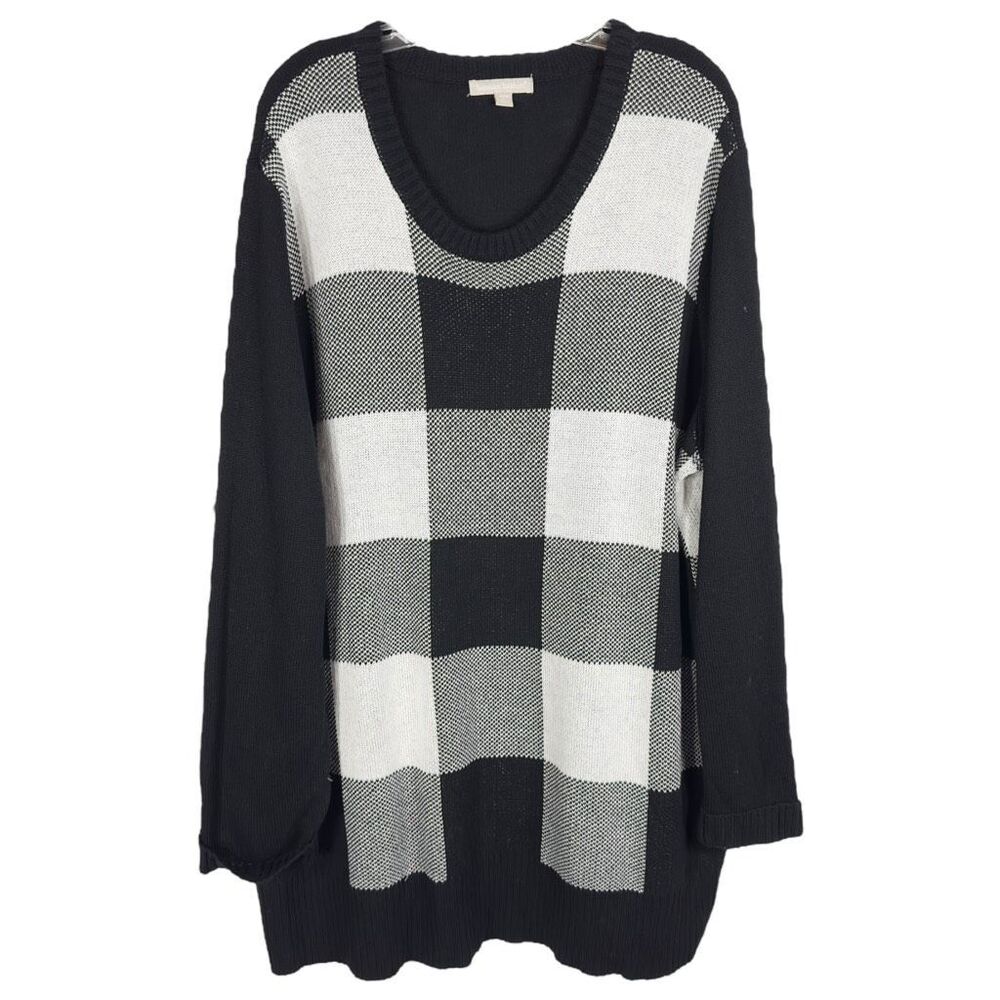 Woman Within Plus Size 2X‎ Sweater 26W 28W Pullover Black White Check Crew 1388
